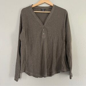 Eddie Bauer Tan Waffle Knit Top Henley Casual Neutral Long Sleeve Tee XL